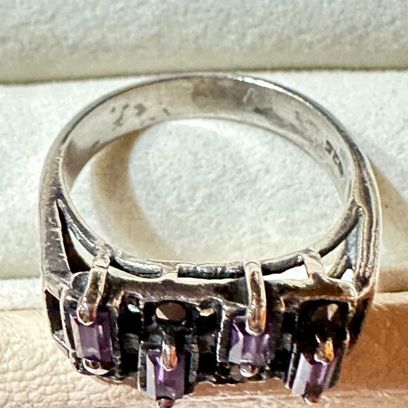 Vintage Amethyst & Marcasite 925 Sterling Silver Ring Size 7 Art Deco - Picture 5 of 11
